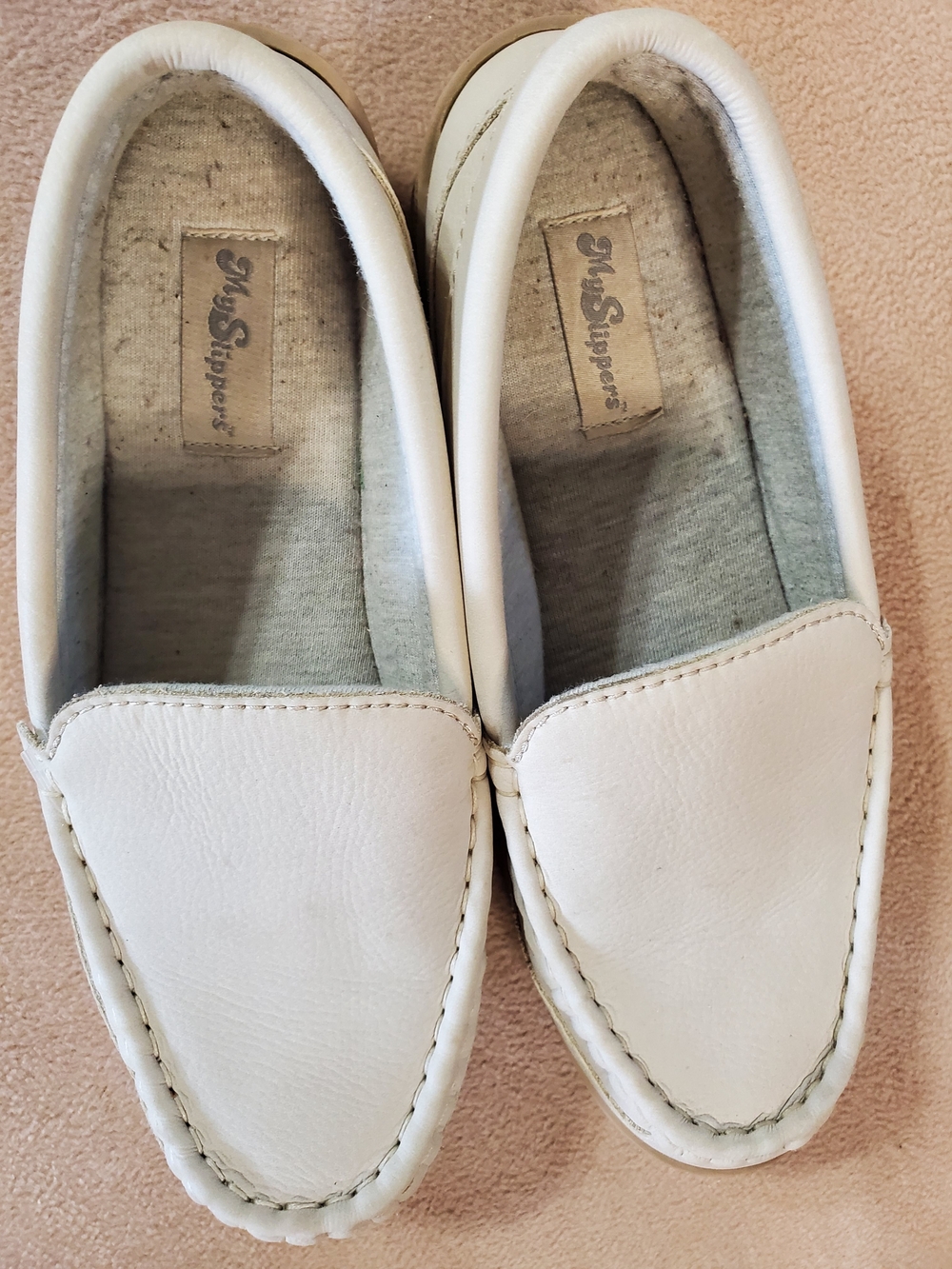 My Slippers White Leather Womens Slip-On Loafers